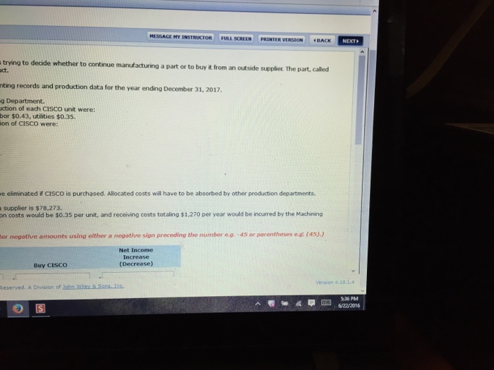 Problem 7-2A CISCO, is a component of the company's finished product. The