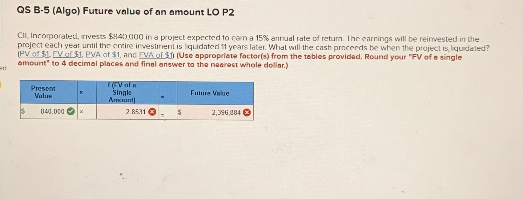  QS B-5(Algo) Future value of an amount LO P2 CII, Incorporated,