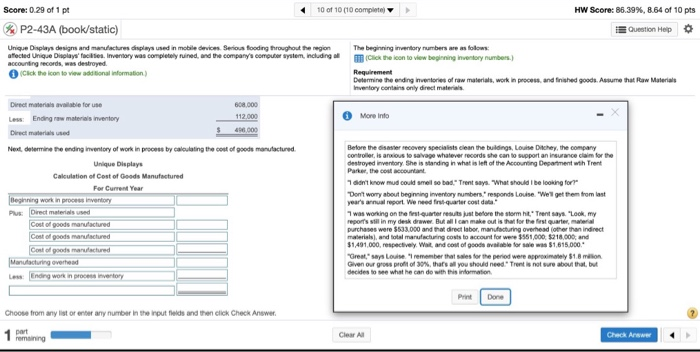 86.39%, 8.54 of 10 pts P2-43A (book/static) Question Help Unique Displays design