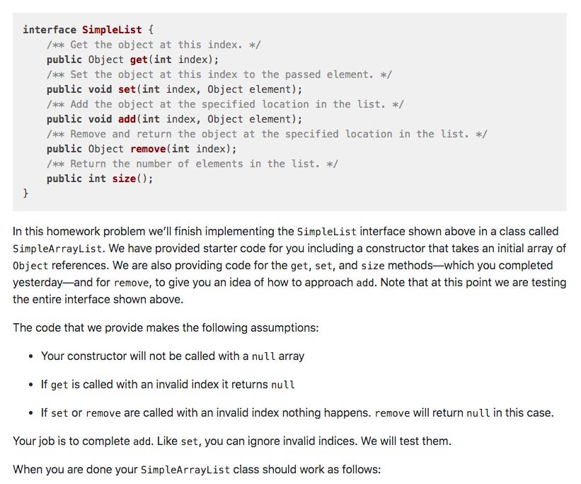  JAVA Please explain it in detail. interface SimpleList { /** Get