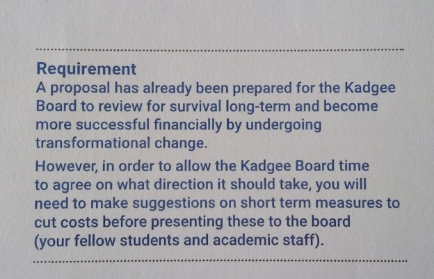 document "Kadgee Clothing - Scenario and requirement". Answer the question under the