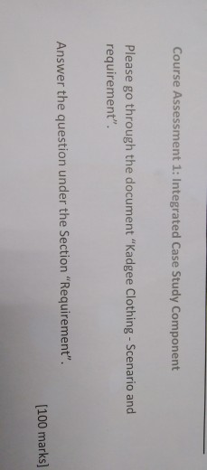 Section "Requirement". [100 marks] Consultancy advice for Kadgee Clothing Blank answer document