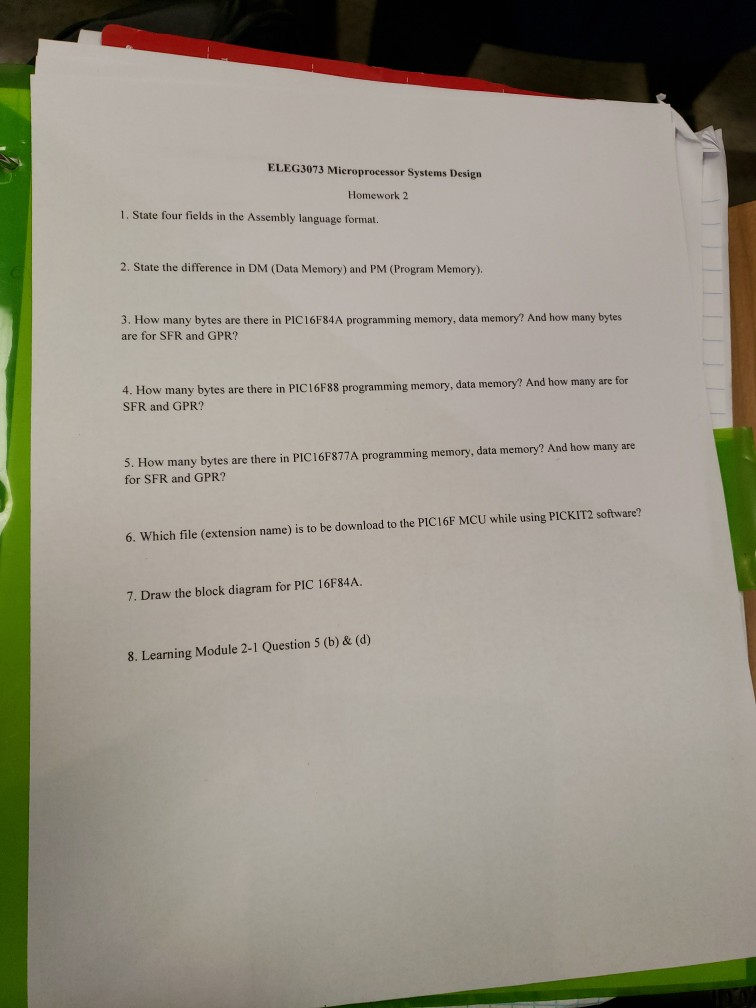  ELEG3073 Microprocessor Systems Design Homework 2 1. State four fields in