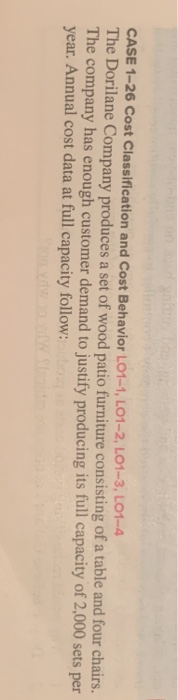  CASE 1-26 Cost Classification and Cost Behavior L01-1, L01-2, L01-3, LO1-4