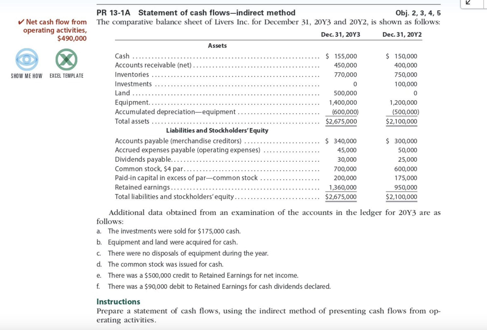 PR 13-1A Statement of cash flows-indirect method Obj. 2, 3, 4,