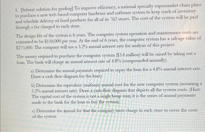  1. [Submit solution for grading] To improve efficiency, a national specialty
