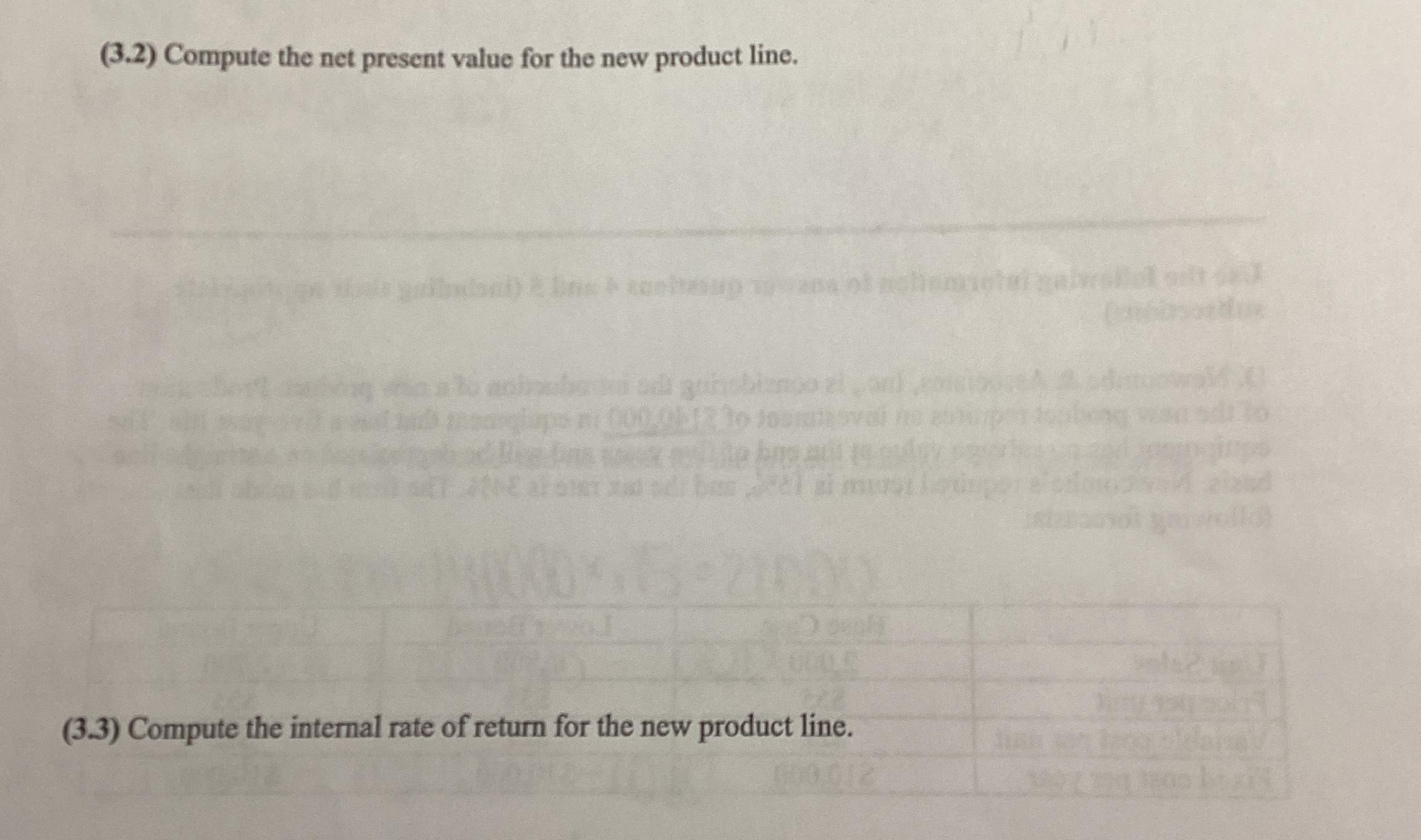  (3.2) Compute the net present value for the new product line.