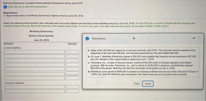  McKinley Electronics completed these selected transactions during June 2018 (Click the
