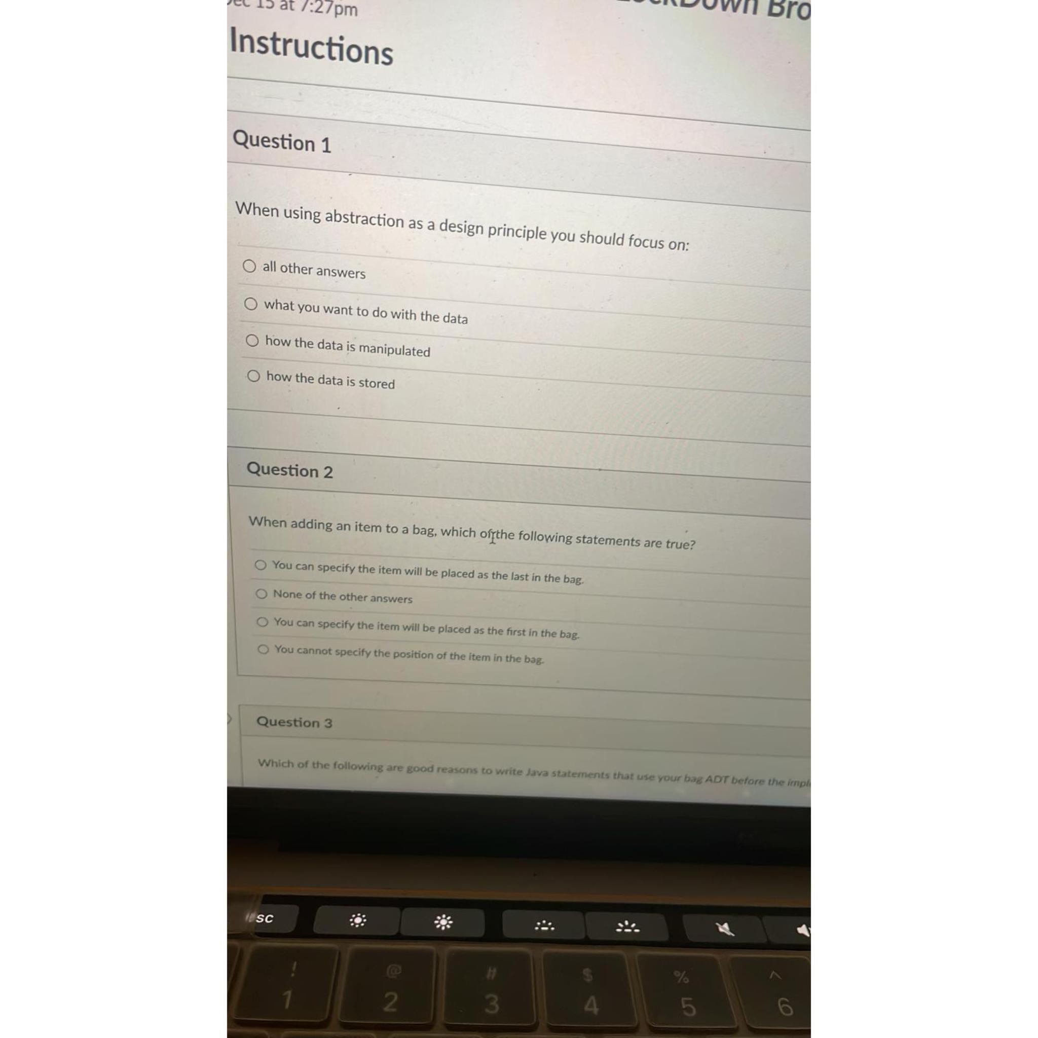  Instructions Question 1 When using abstraction as a design principle you