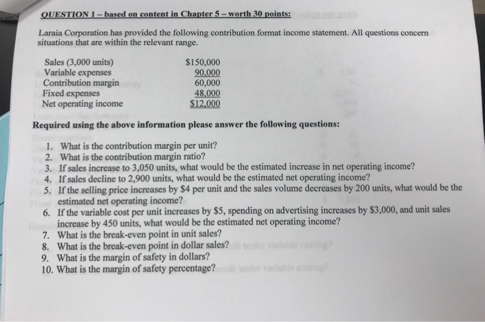  QUESTION 1-based on content in Chapter 5 worth 30 points: Laraia