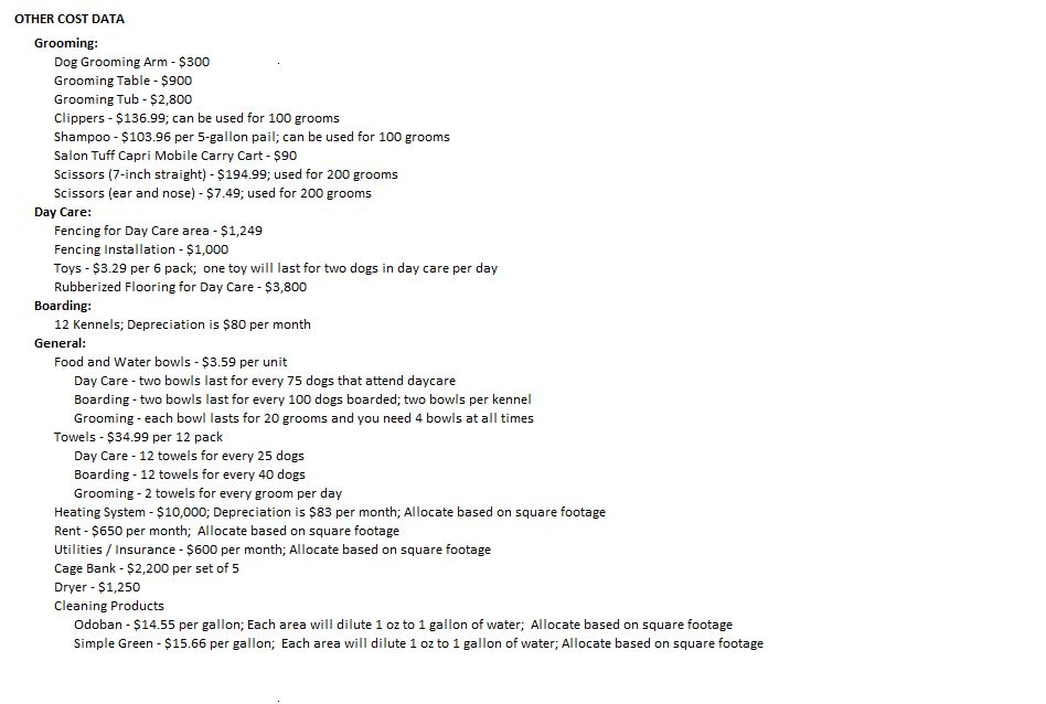 AND COST INFORMATION: For simplicity, base all calculations using 30 days in