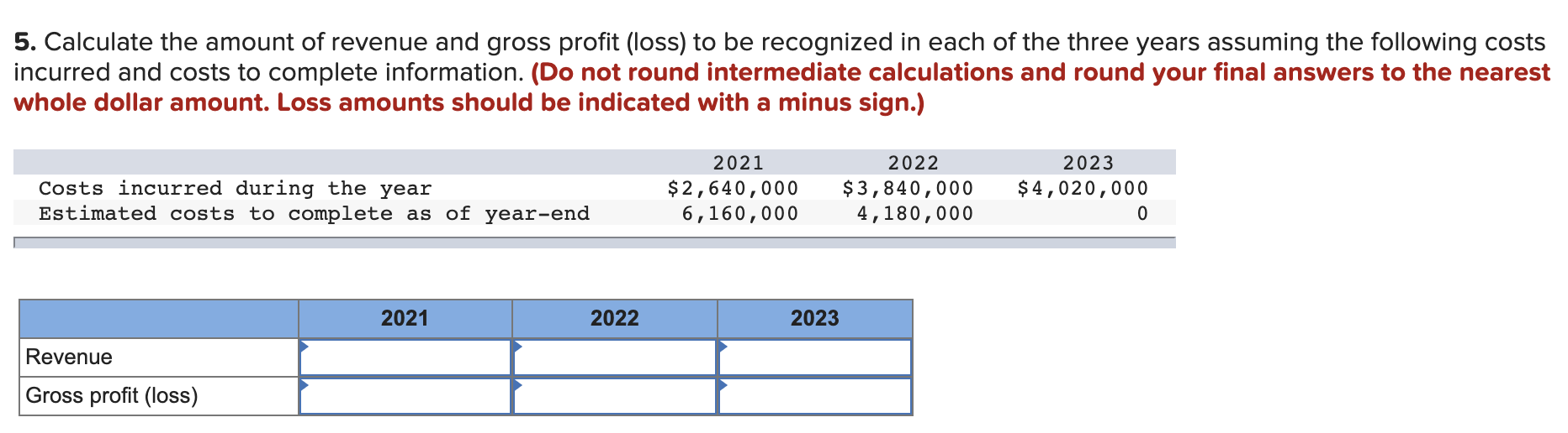 contract is as follows: Cost incurred during the year Estimated costs to