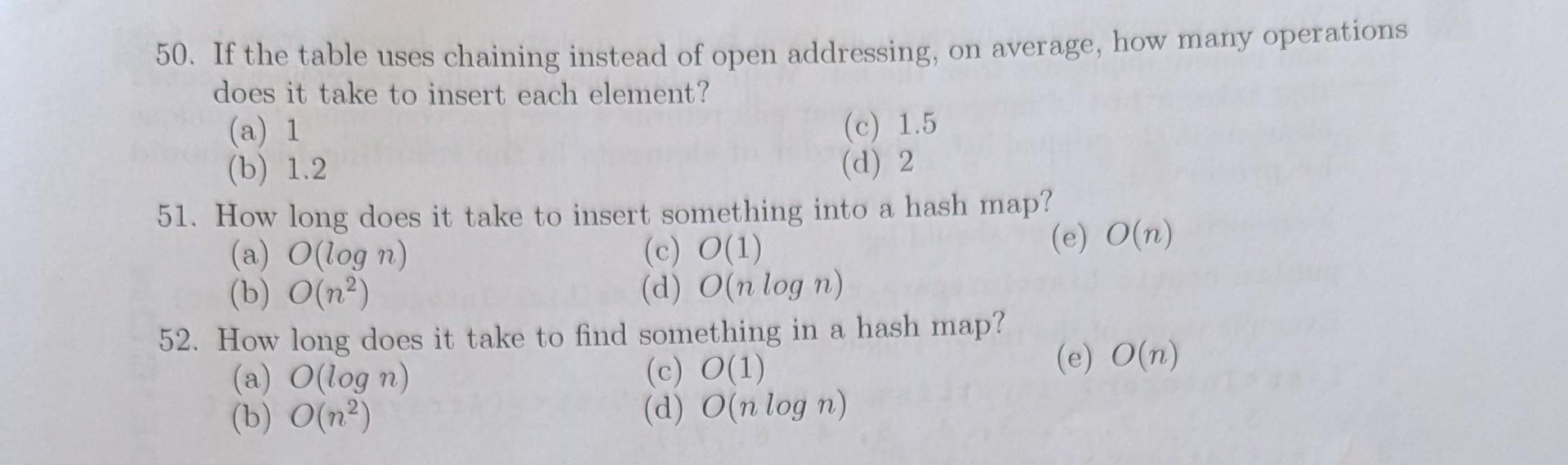 following questions given a hash table of size 5 that uses linear