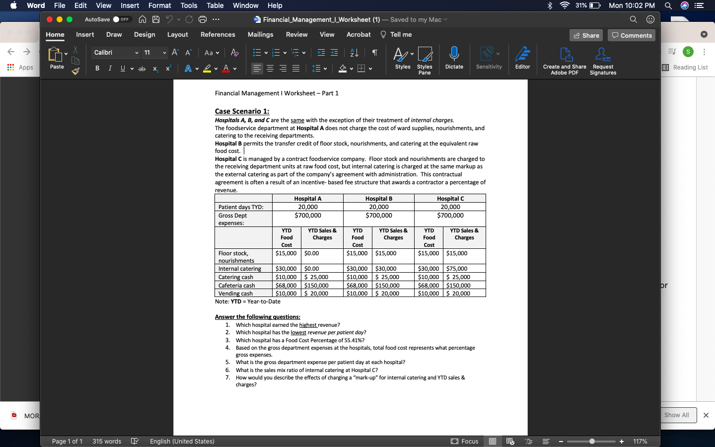please help with question 1-7 Word File Edit View Insert Format Tools