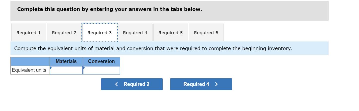 in one of the company's processing departments: 5 points Units in beginning
