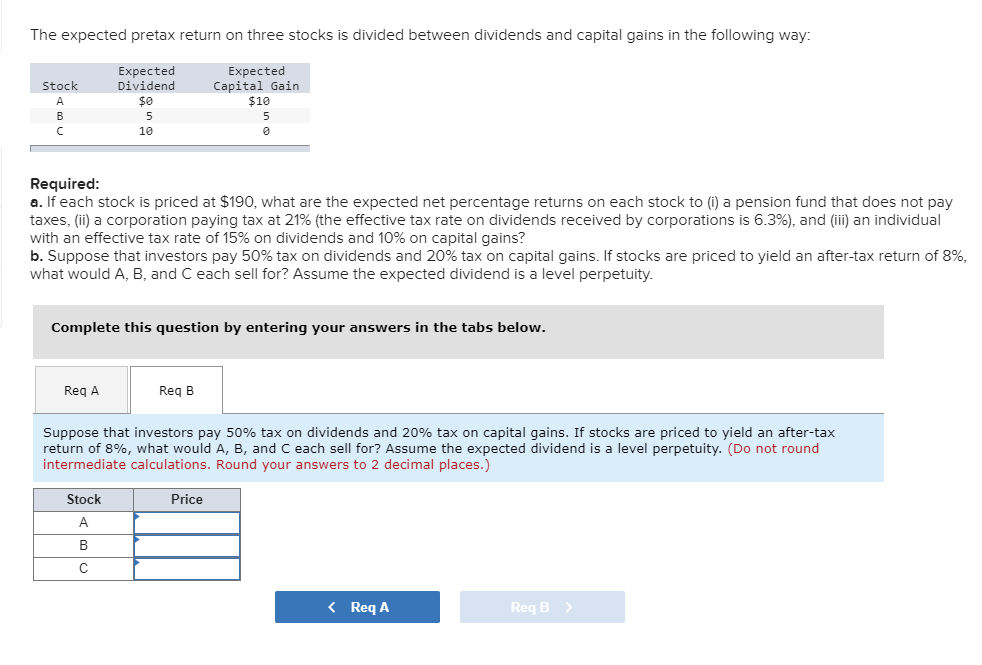 and capital gains in the following way: Stock Expected Dividend Expected Capital