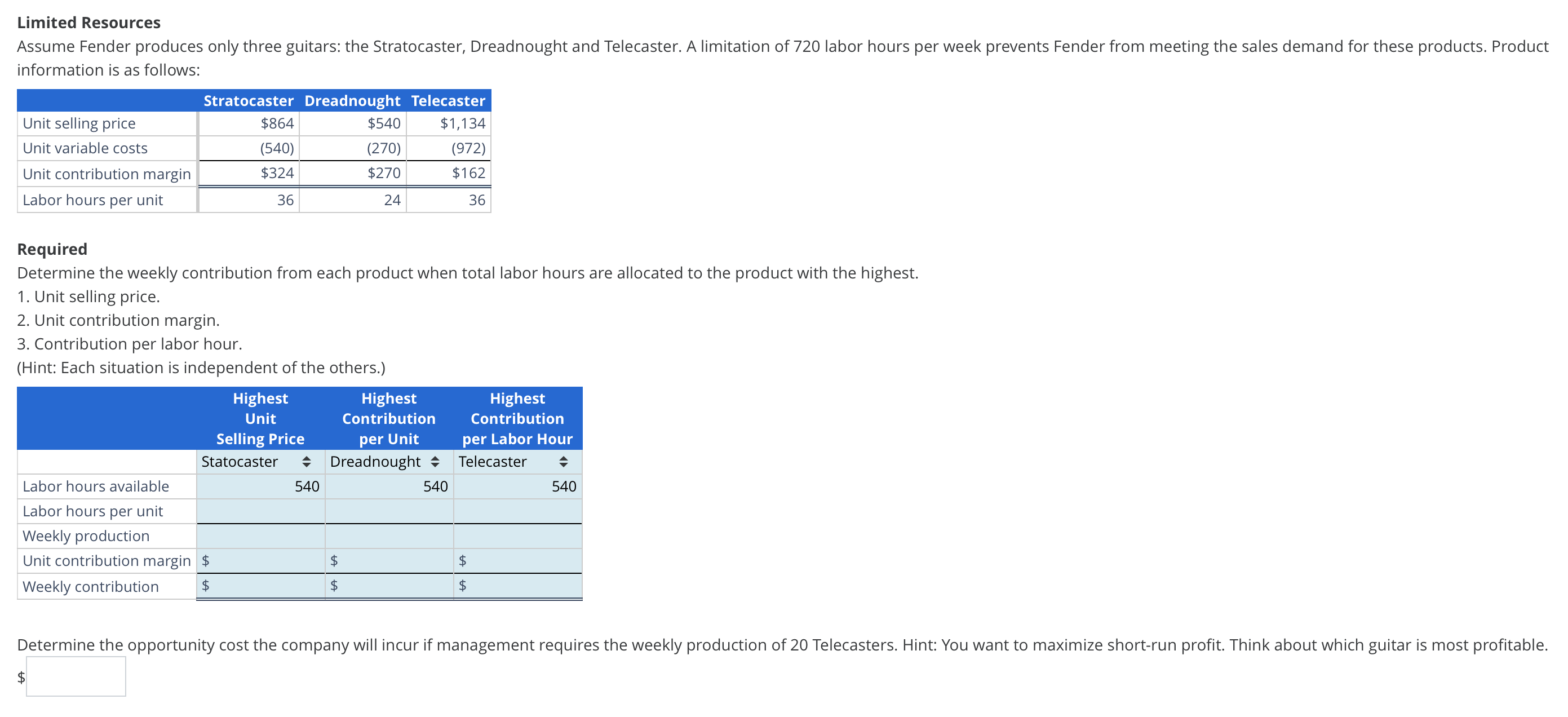 Required Determine the weekly contribution from each product when total labor