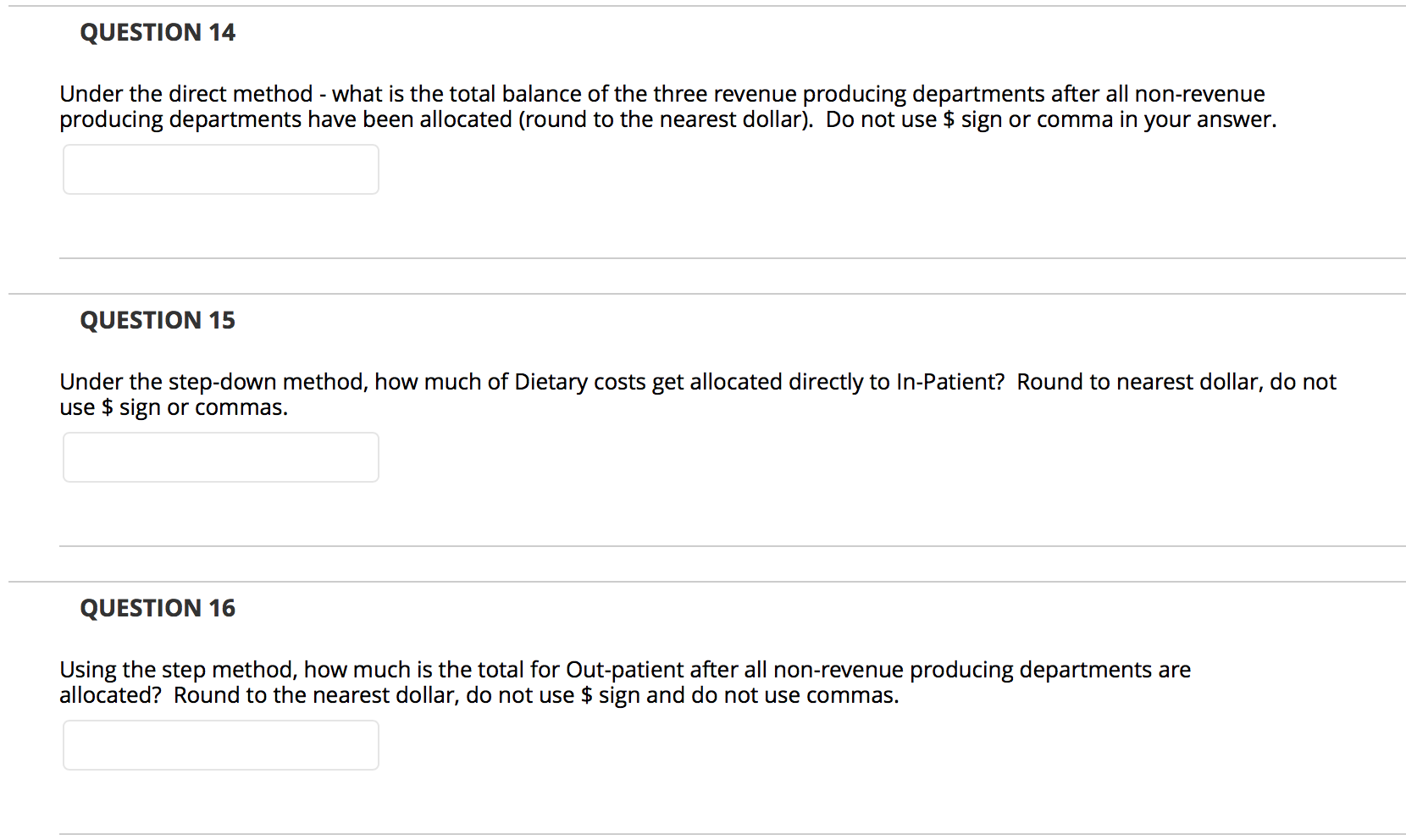 Facilities has three Revenue Producing Departments and four Non-Revenue Producing departments with