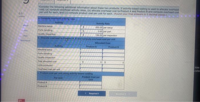 hours, compute the total product cost per unit for each product. 2.
