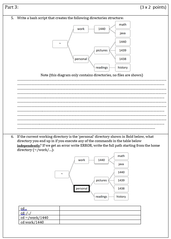 Part 3: (3 x 2 points) 5. Write a bash script