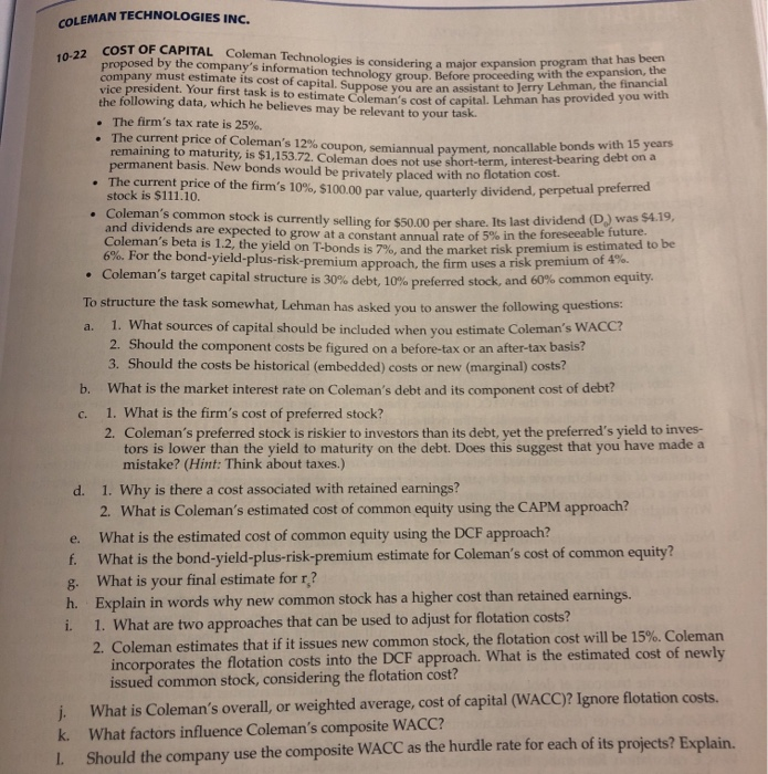 What is the bond yield plus risk premium estimate for Colemans cost