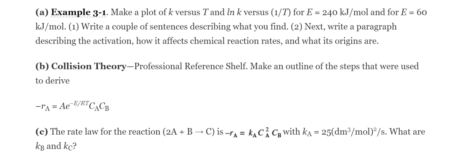 (a) Example 3-1. Make a plot of k versus T and