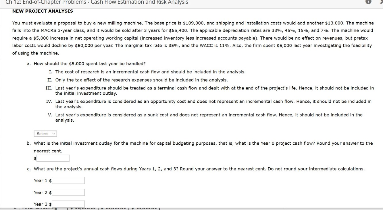  Ch 12: End-of-Chapter Problems - Cash Flow Estimation and Risk Analysis