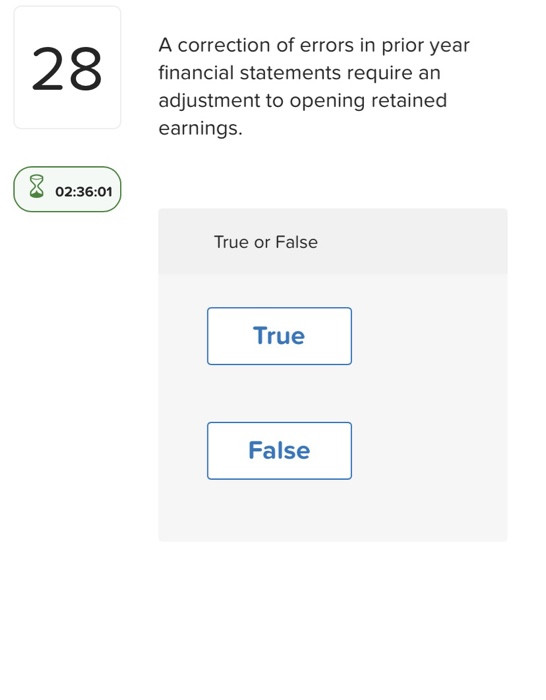  True or false A correction of errors in prior year financial