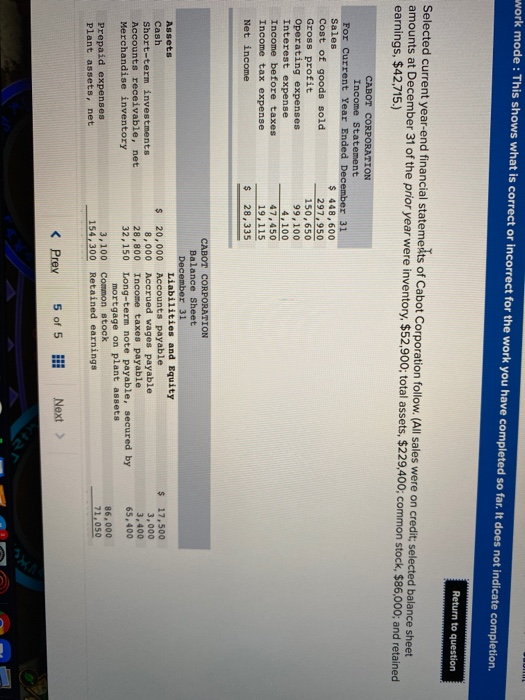  mwork mode: This shows what is correct or incorrect for the