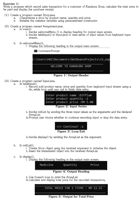  Exercise 1: Write a program which record sales transaction for a