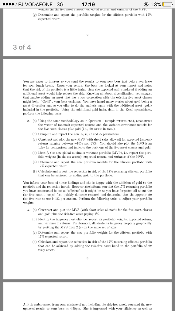 Investment Analysis Assignment Part I Autumn 2017 The assignment should be completed