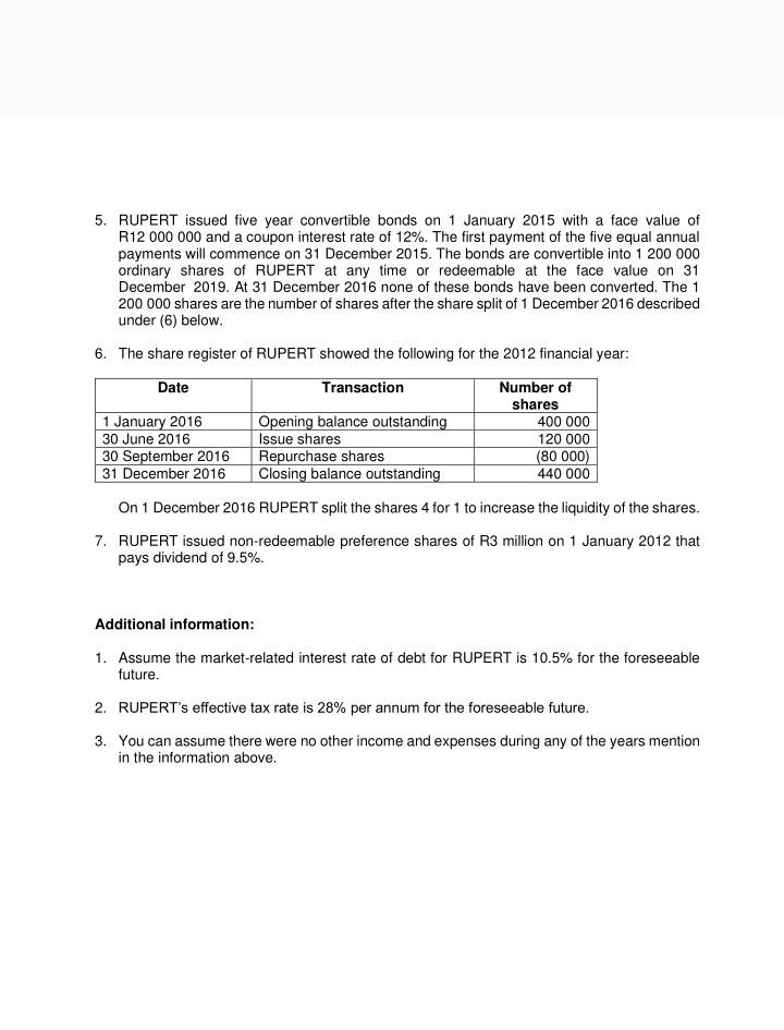 engineering firm that manufactures engines for vintage cars. Rupert's financial year end