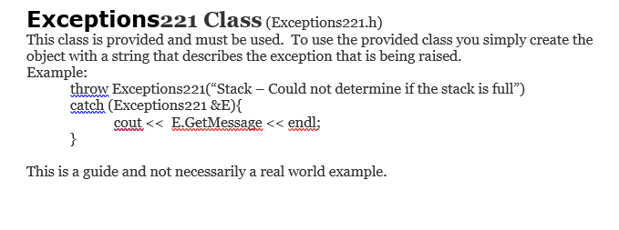 (Stacks and Queues) Practice error handling. Write code to a specification that