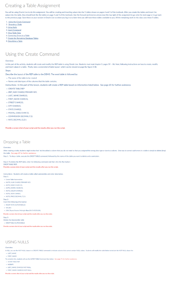  Need to build out this database with script, oracle sql Due