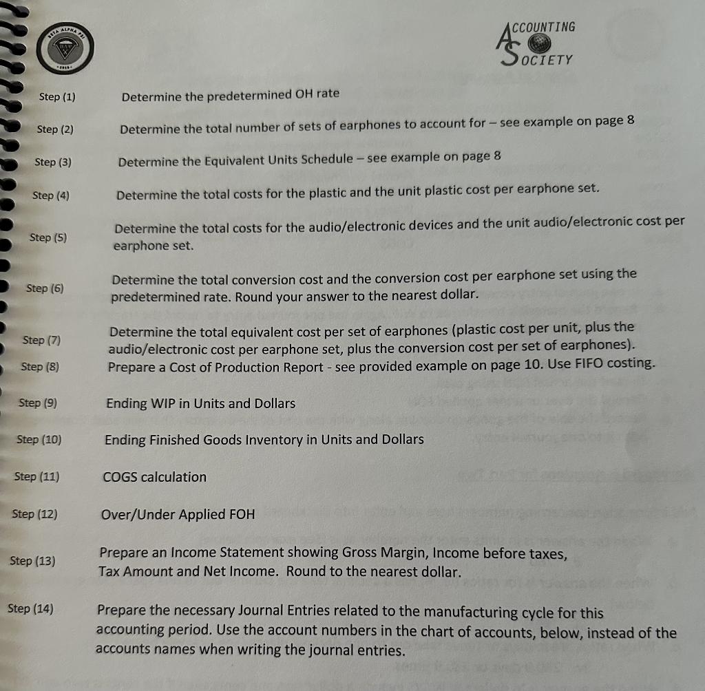 plastic earphones to account for. 3. Prepare an equivalent units schedule. The