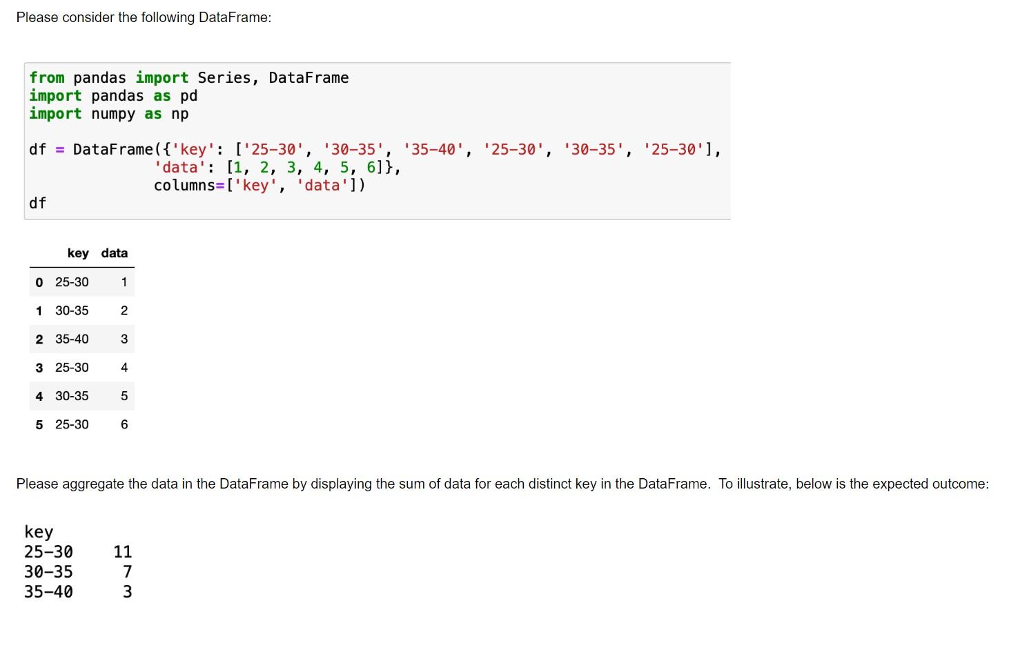  Please aggregate the data in the DataFrame by displaying the sum
