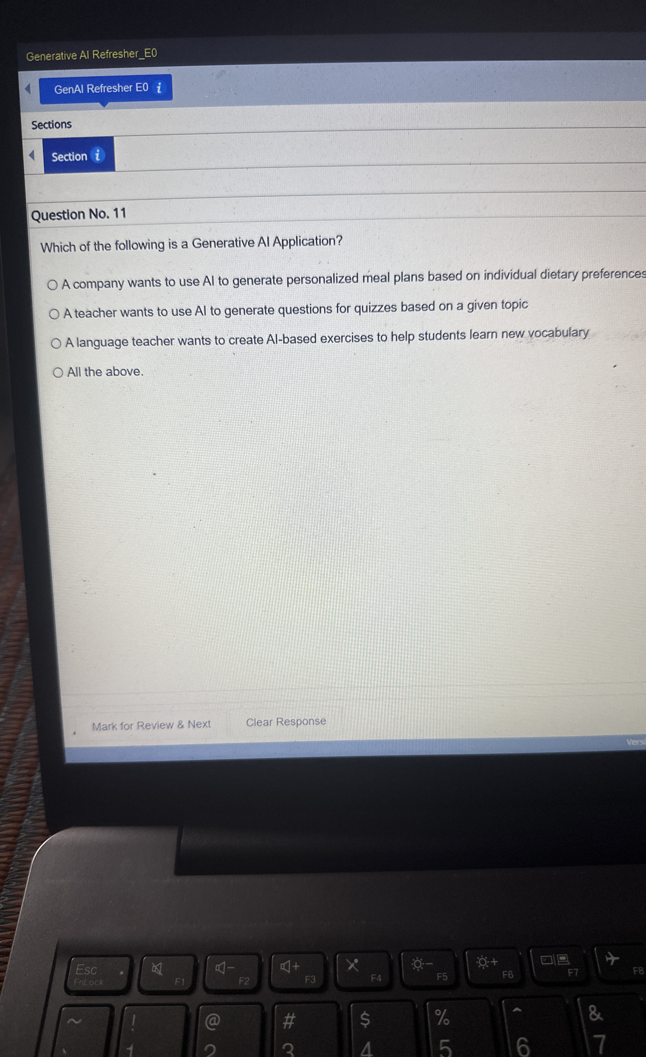  Generative Al Refresher_E0 Sections Question No.11 Which of the following is