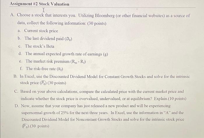 Please do Tsla. Please use excel and show calculations. Assignment #2 Stock