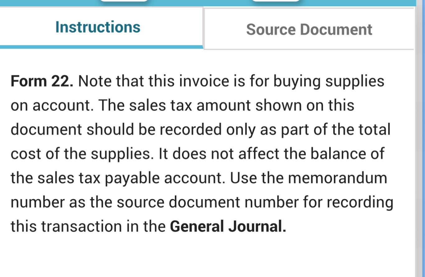 Instructions Source Document Form 22. Note that this invoice is for
