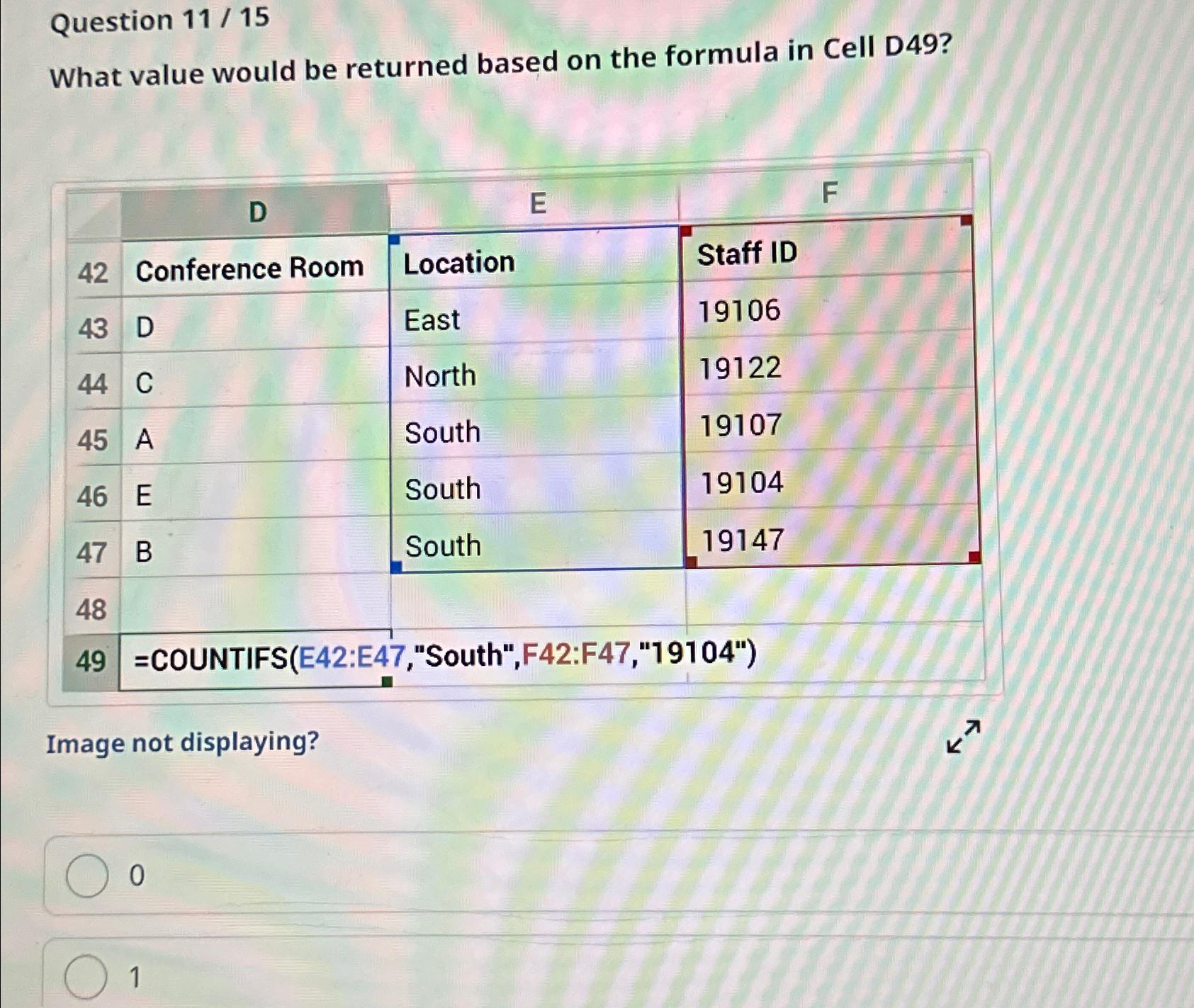  Question 11/15 What value would be returned based on the formula