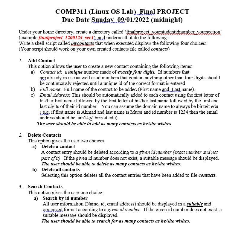 please solve this quastion about lab lenux COMP311 (Linux OS Lab) Final