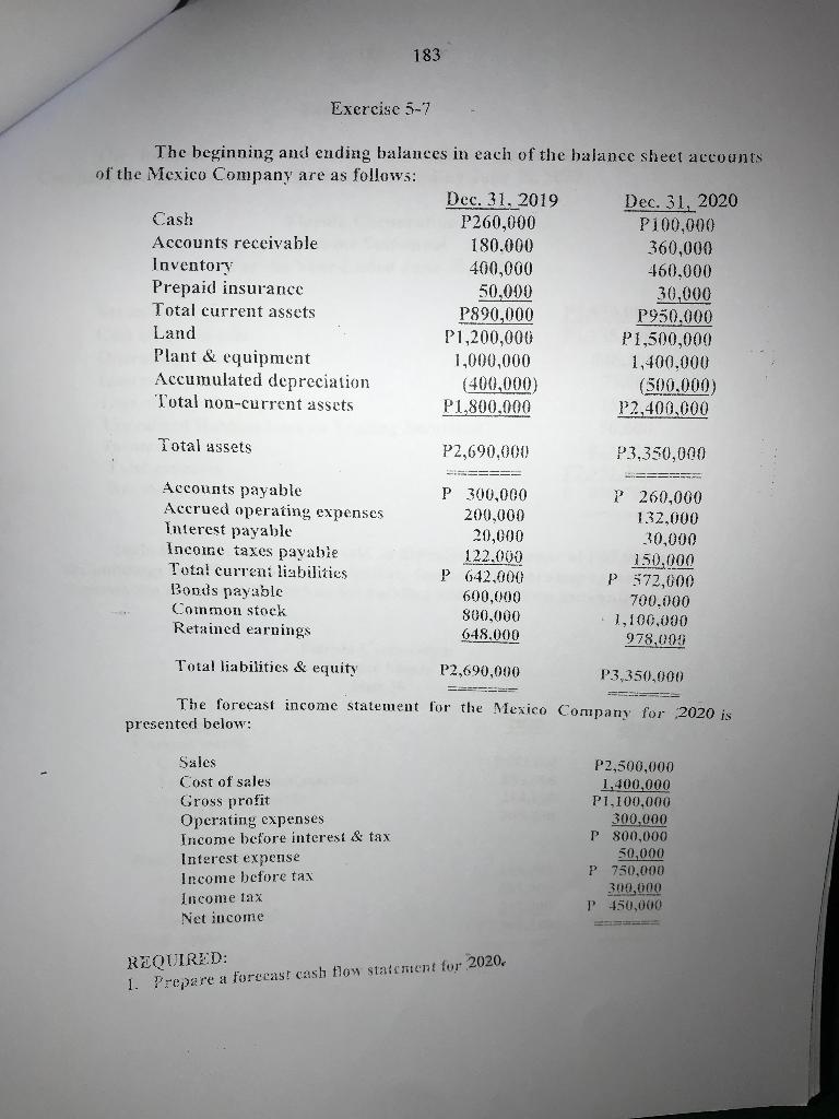 183 Exercise 5-7 The beginning and ending balances in each of
