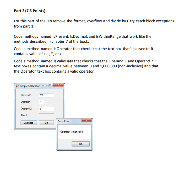  The programming language is C# Part 2 (7.5 Points) For this