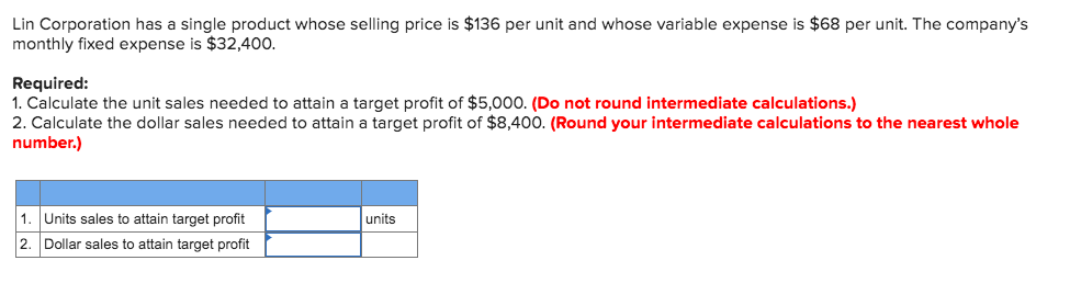 margin 30% Fixed expenses are $82,000 per month and the company is