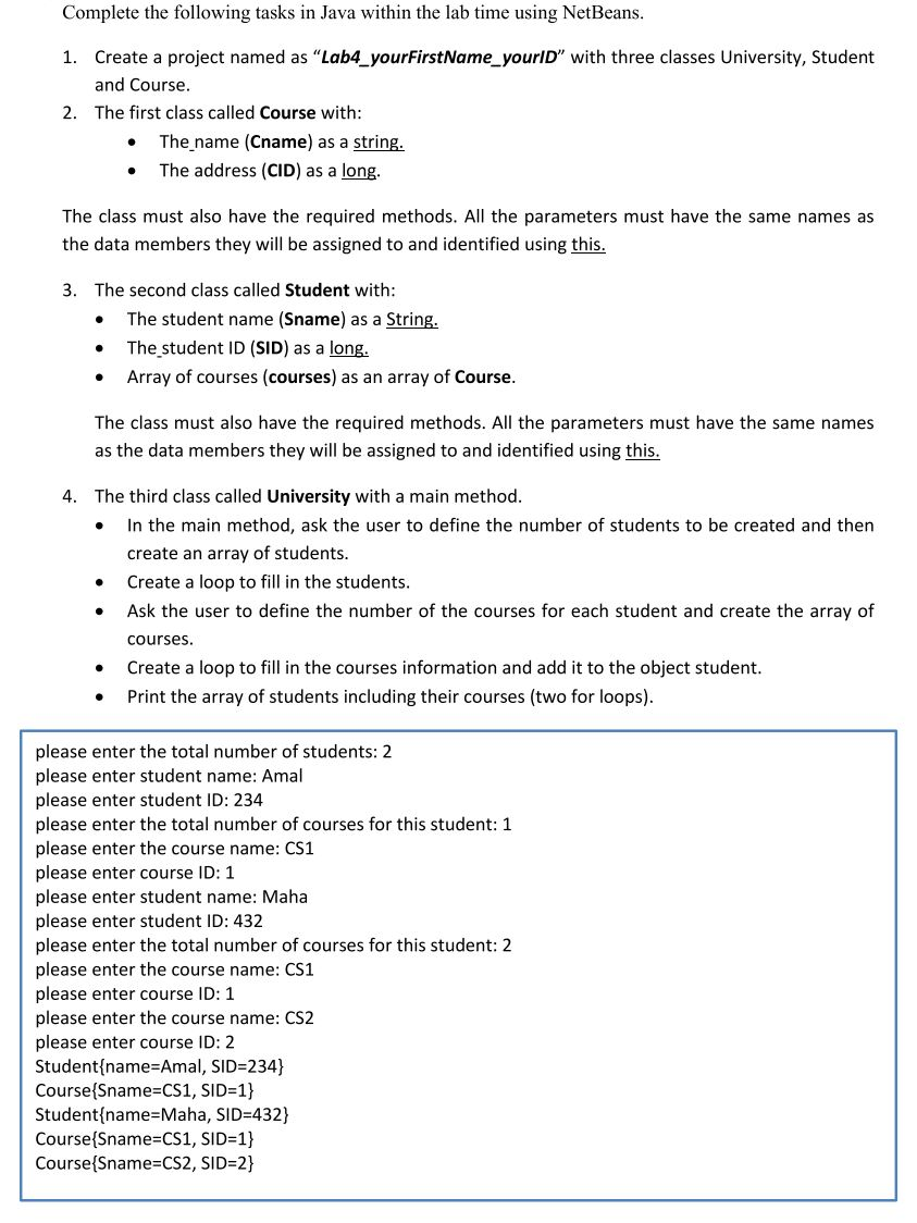 - USING JAVA LANGUAGE Complete the following tasks in Java within
