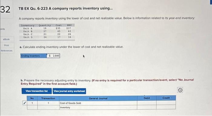  TB EX Qu. 6-223 A company reports inventory using... A company