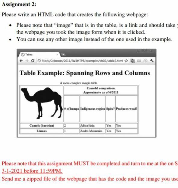  Assignment 2: Please write an HTML code that creates the following