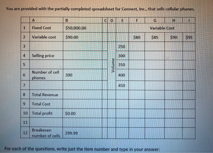  You are provided with the partially completed spreadsheet for Connect, Inc.,