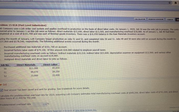  please fast SU CALCULATOR PUNTER VERSION oblem 15-01A (Part Level Submission)