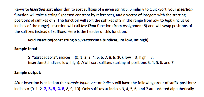 I need help with this insertion sort function for my assignment. Here